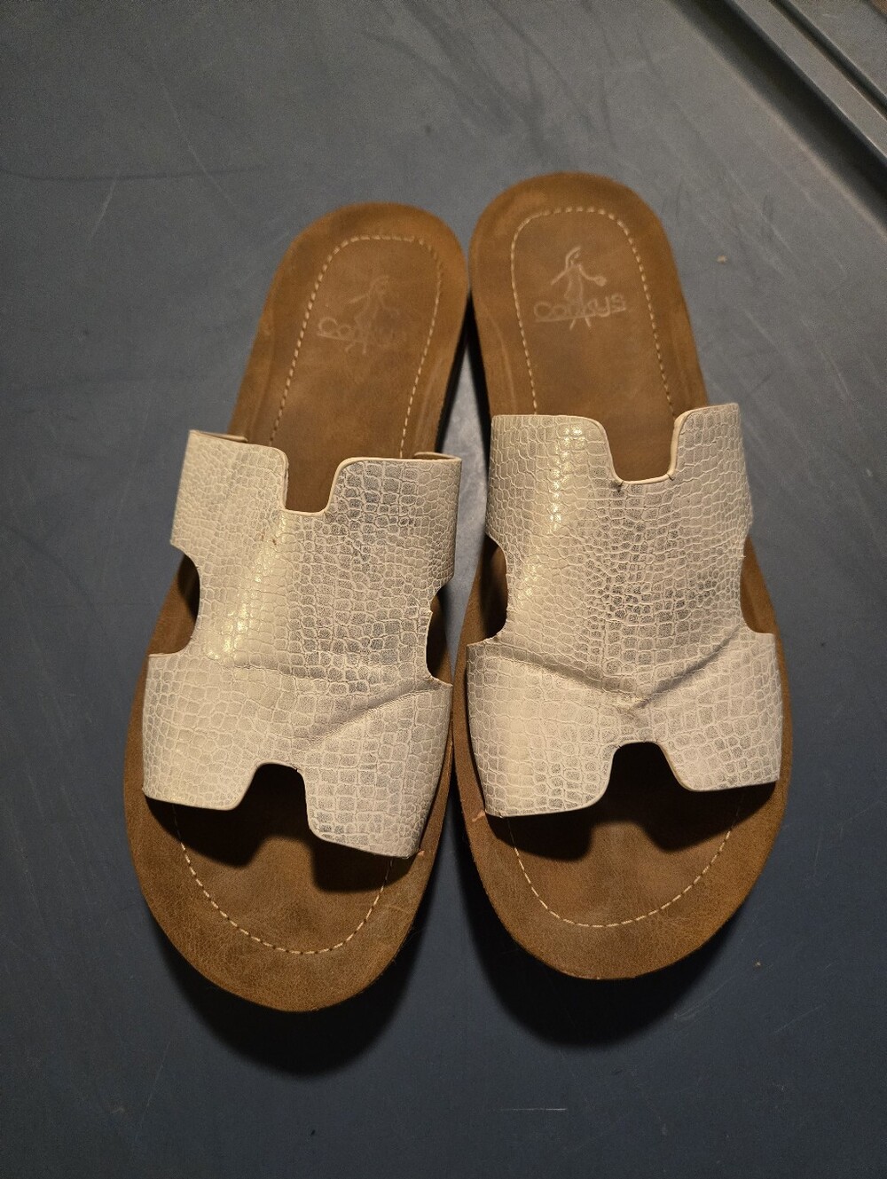 Corkys White Croc-Texture Slide Sandals